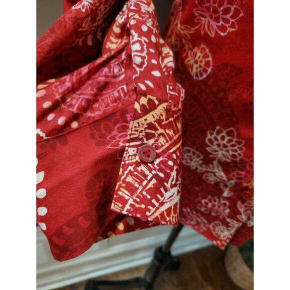 Westbound Women's Red Floral Cotton Long Sleeve Collared Button Down Shirt PL - Picture 5 of 10